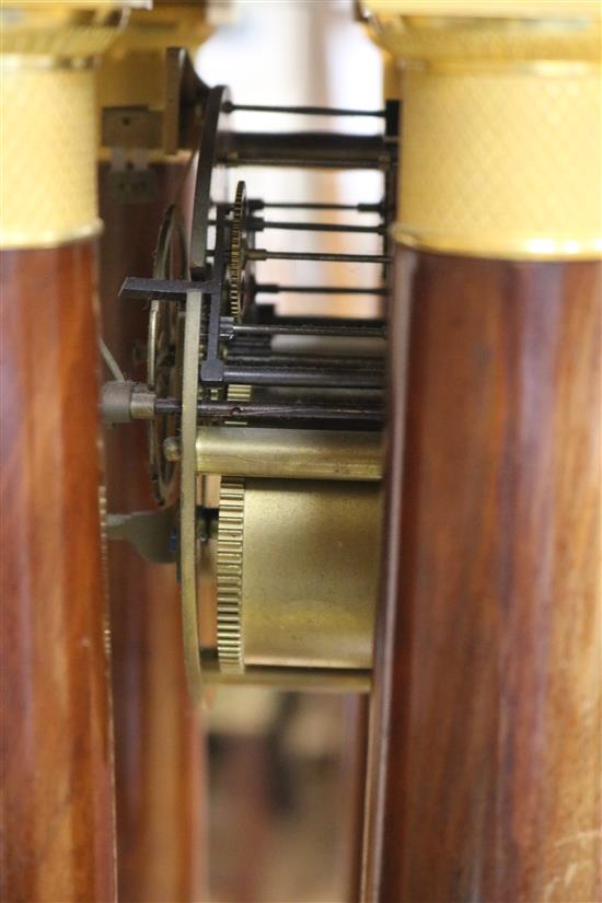 A French mahogany portico clock H.53cm, W.26.5cm